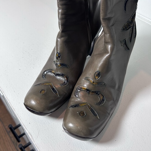 Vintage Graye Leather Western Boots 6.5/7 Y2K Heeled Cowboy Boots Cutout Detail - Picture 4 of 8